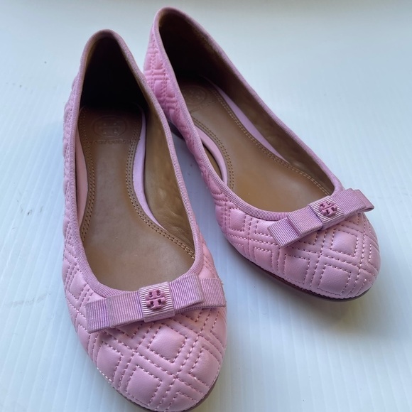 Tory Burch Marion Quilted Ballet Flats in Powder Puff Pink - Picture 3 of 15